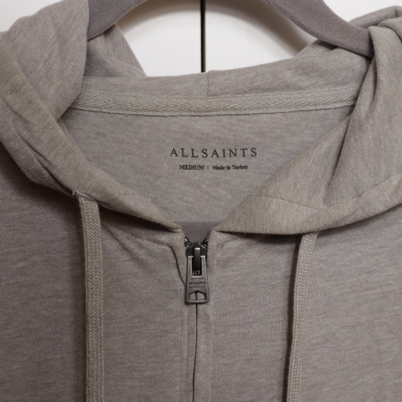 All Saints Grey Cotton Zip Up Hooded Sweatshirt - Picture 3 of 4